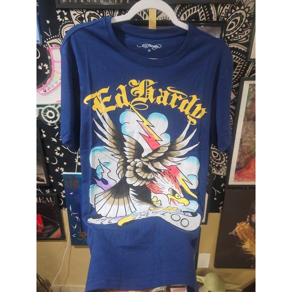 NWT Ed Hardy Lightning Eagle Tattoo Deadstock Streetwear Tee Navy Large - Picture 6 of 8